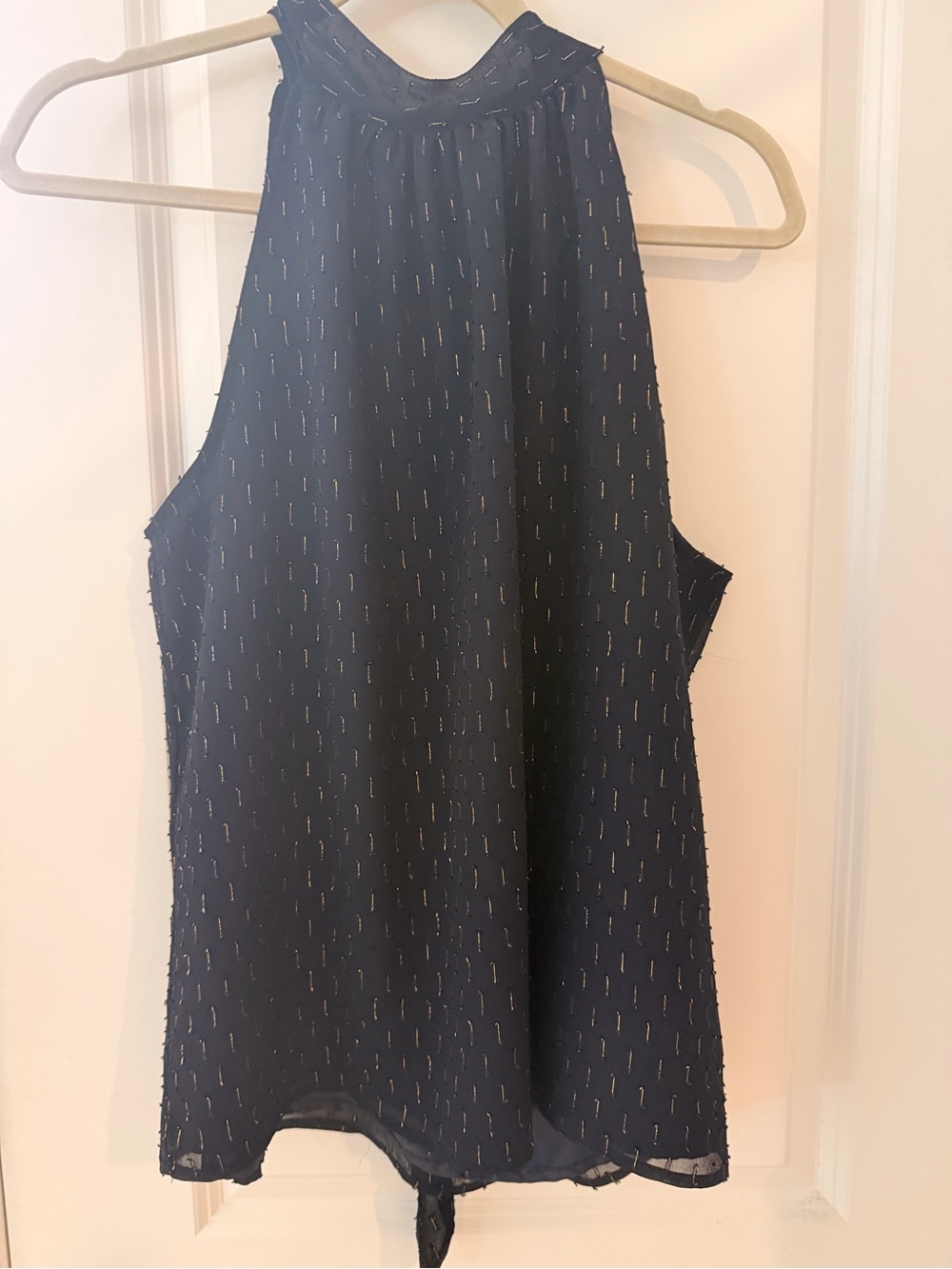 J. Crew Navy One-Shoulder Halter Top with Metallic Stitching